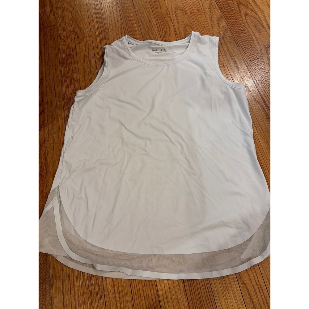 Athleta Womens Sleeveless Activewear Tank Top Mesh Hem Light Blue Size M